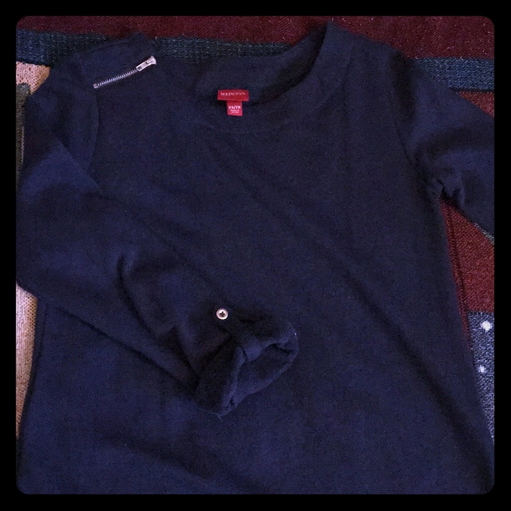Navy blue long sleeve dress.
